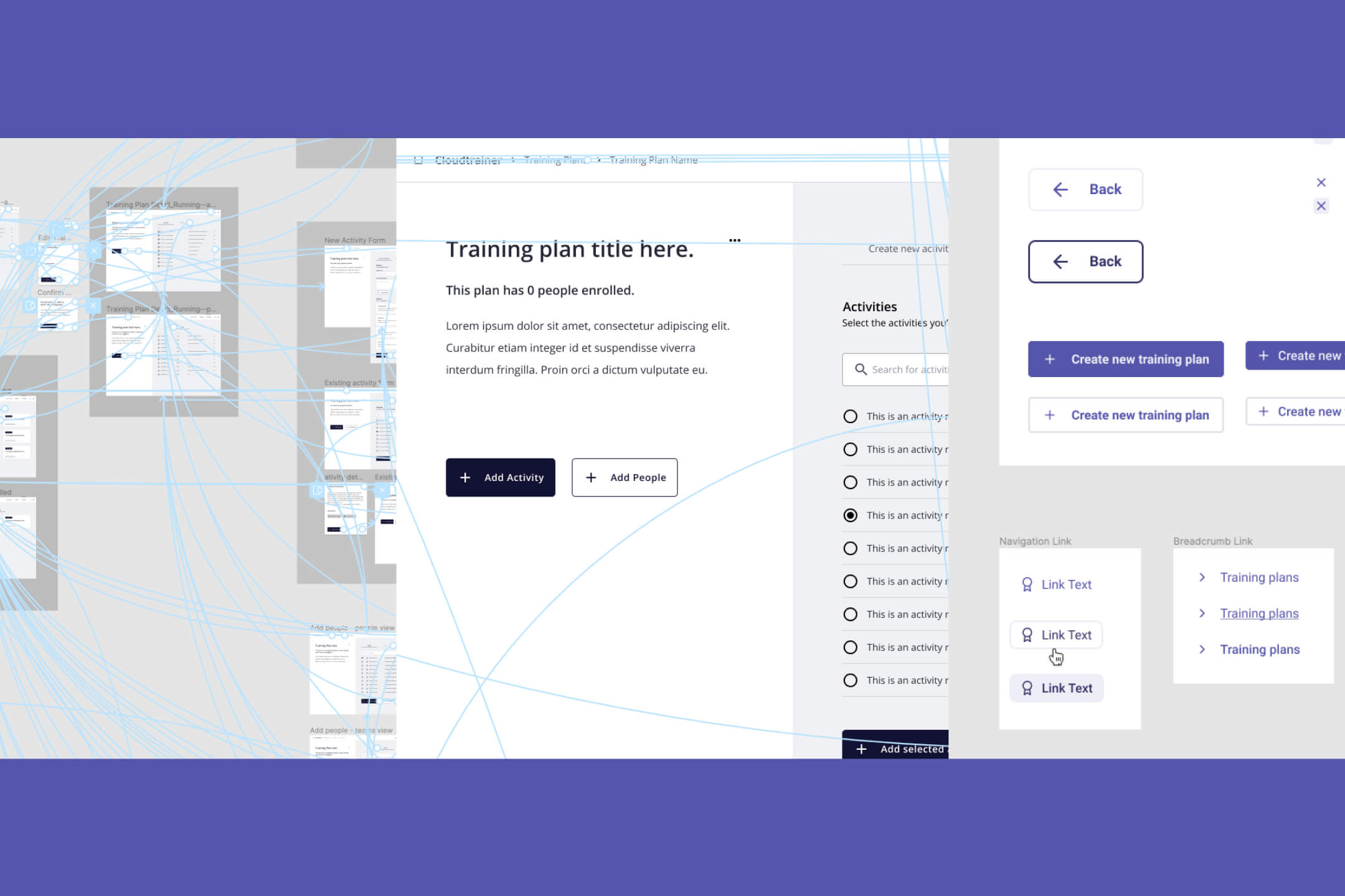 3 images showing wireframes and prototypes of the Cloudtrainer web app